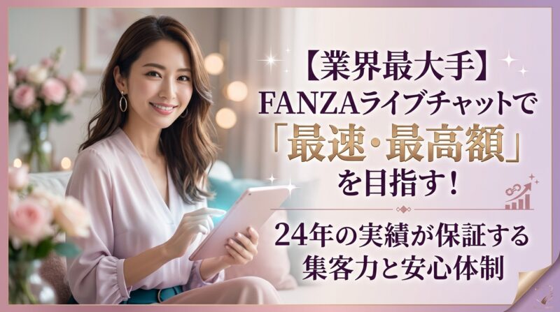 【業界最大手】FANZAライブチャットで「最速・最高額」を目指す！24年の実績が保証する集客力と安心体制